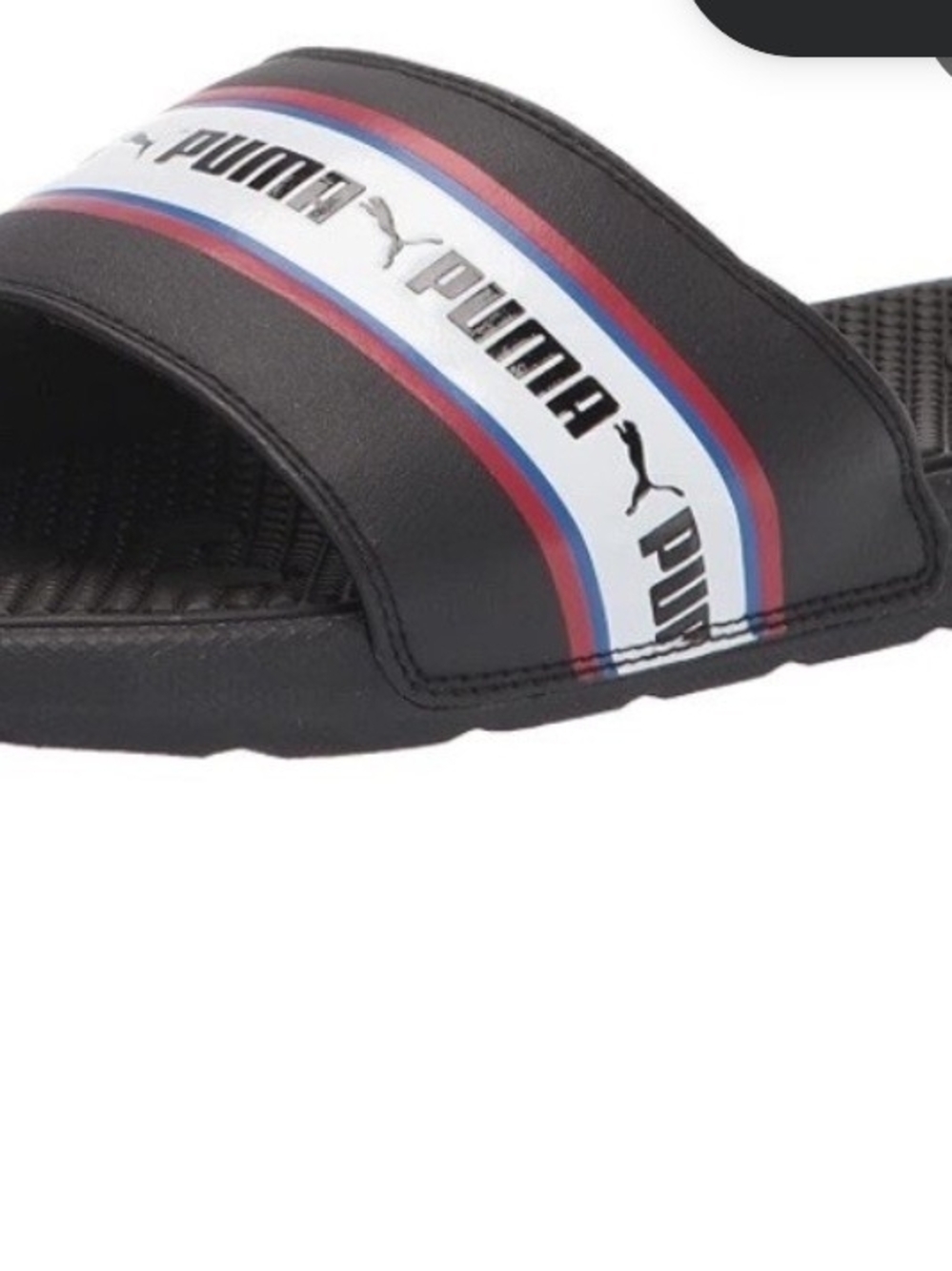 Puma Black Slide Sandal with Red, White & Blue Stripe